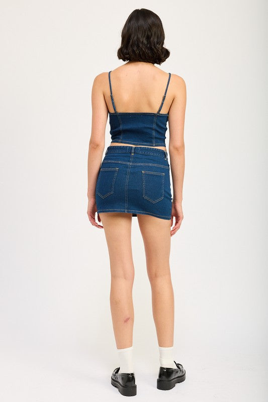 Emory Park Greta Corset Zipper Front Denim Top