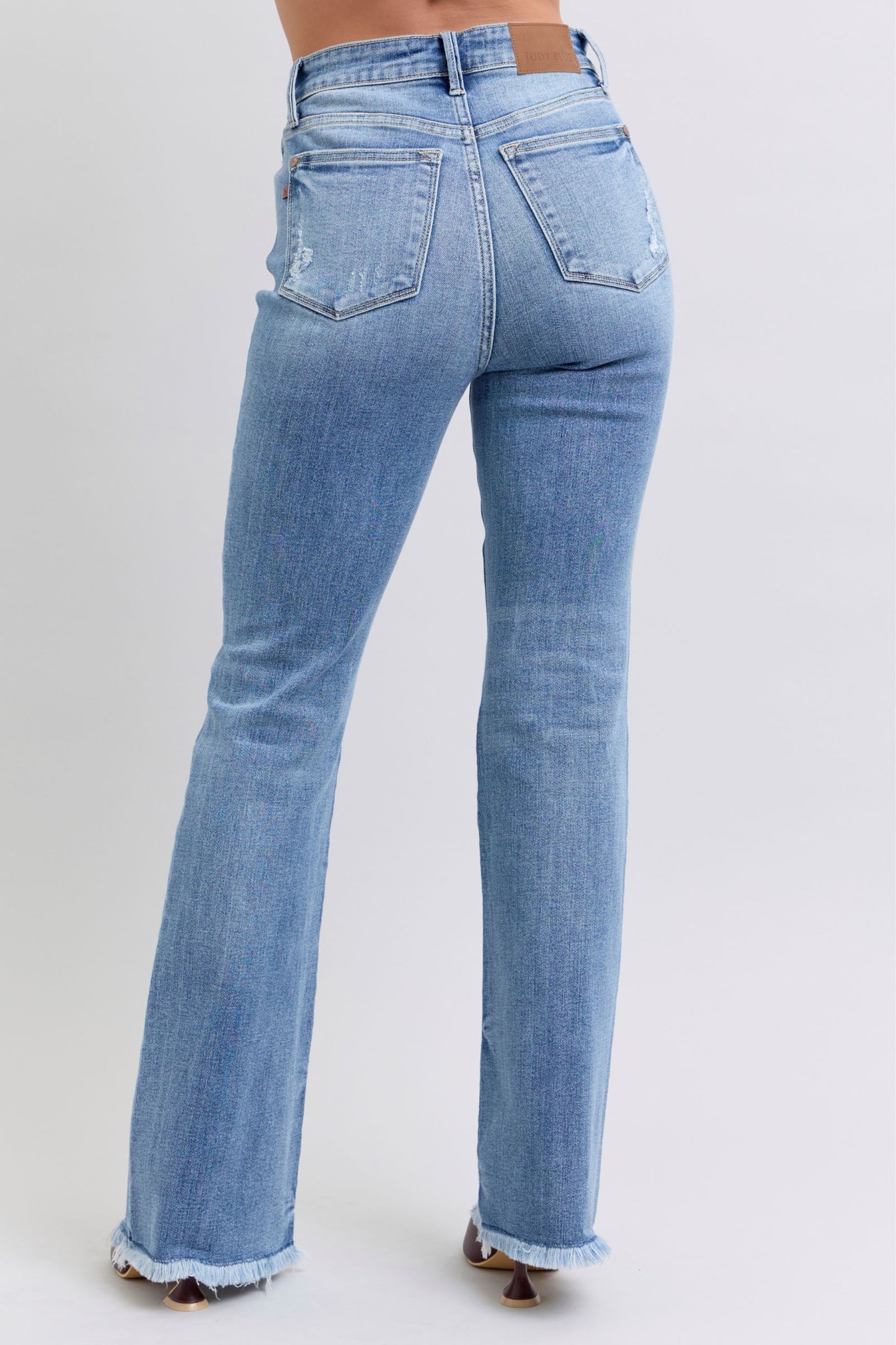 Judy Blue High Waist Bootcut with Fray Hem Denim Jeans 82486