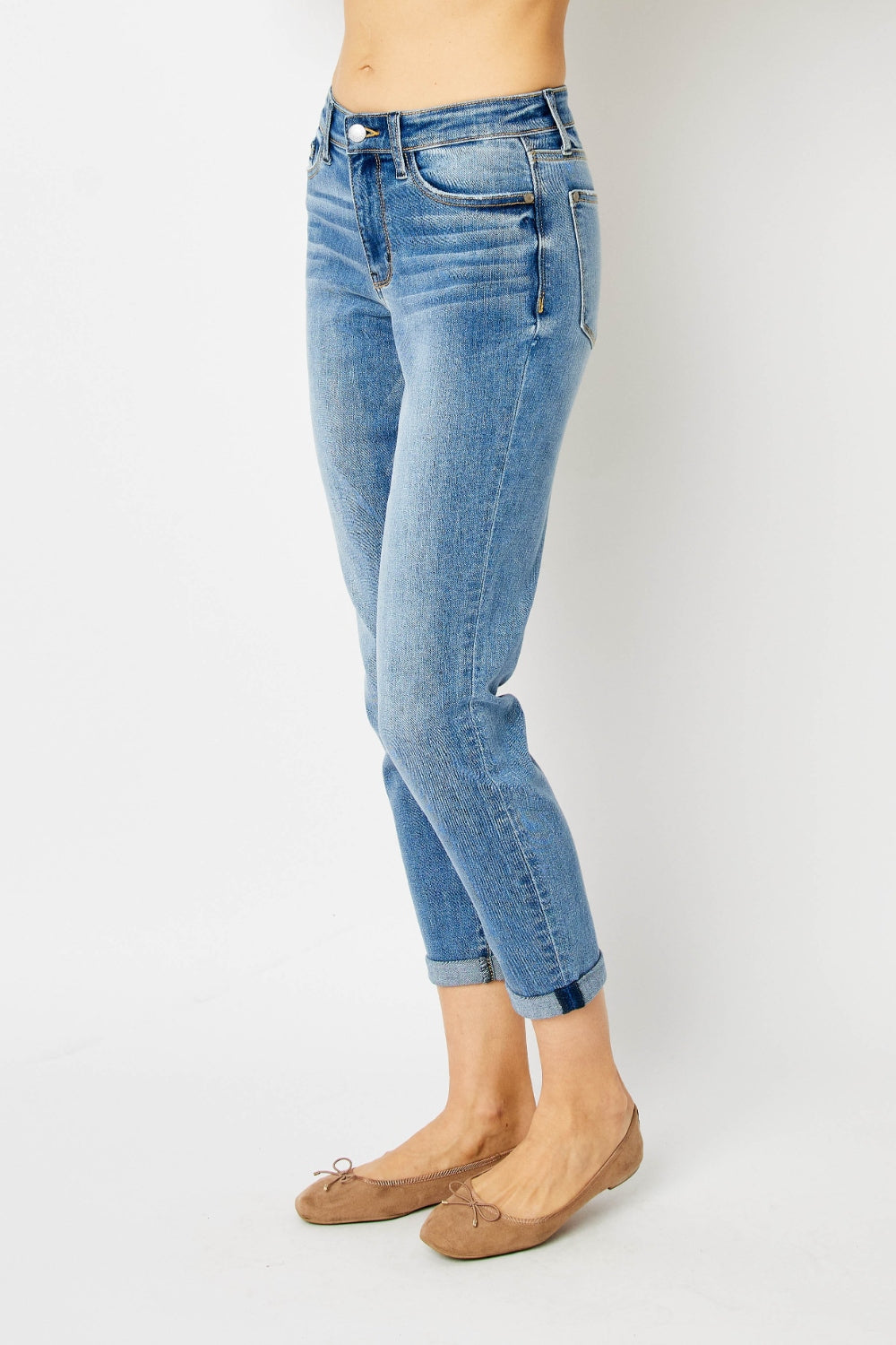 Judy Blue Mid Rise Cuffed Slim Denim Jeans #82441