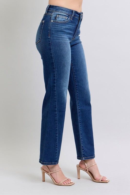Judy Blue Mid Rise Side Seam Detail Straight Denim Jeans 82629