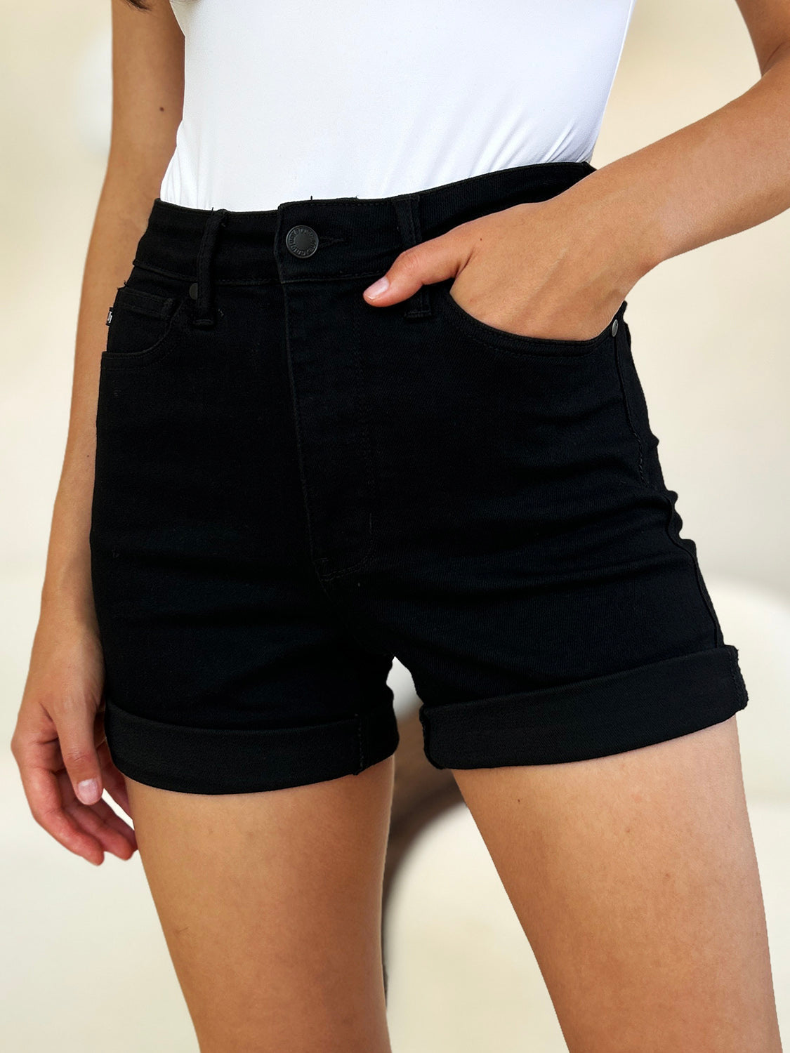 Judy Blue High Waist Tummy Control Cuffed Denim Shorts 150237