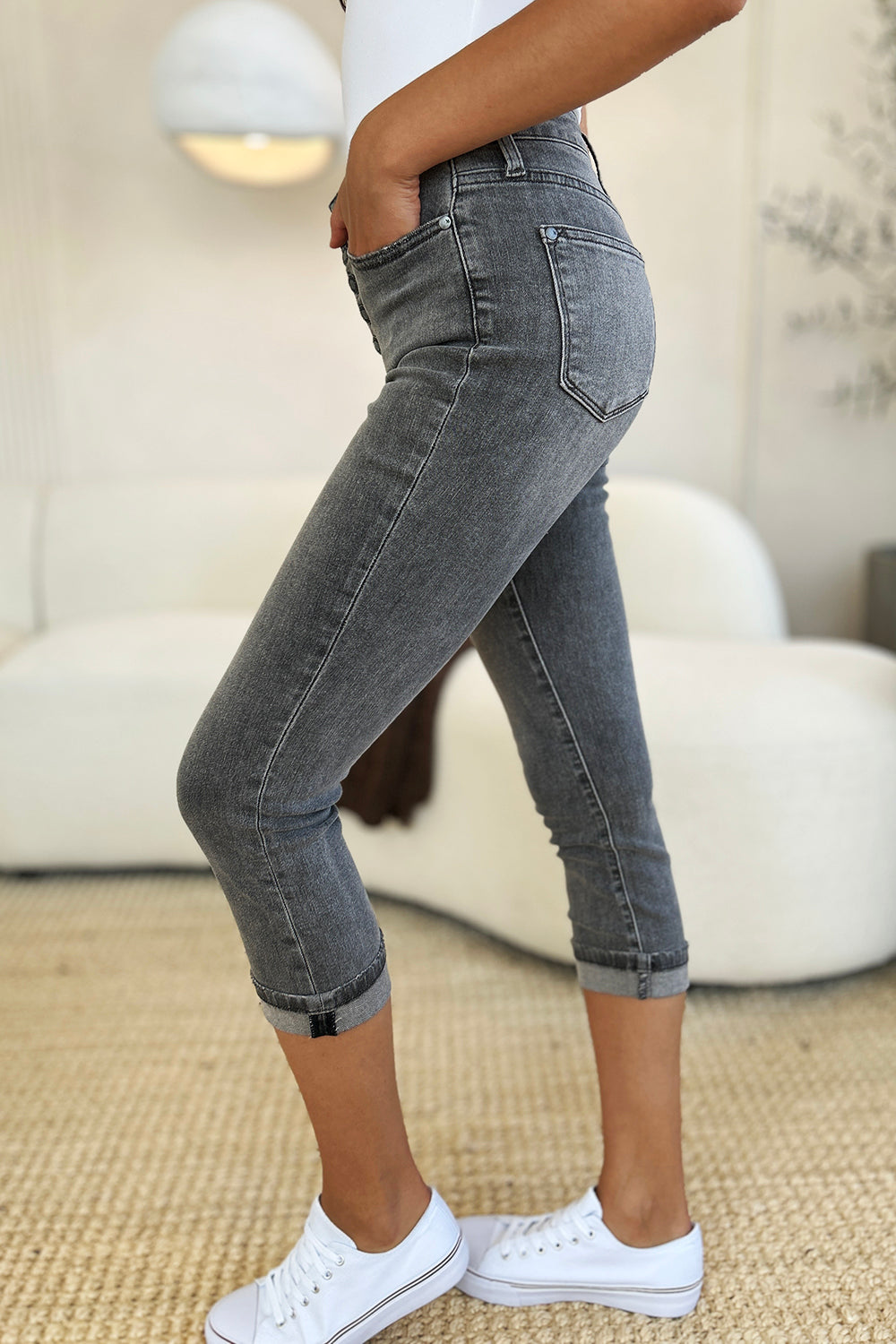 Judy Blue Button Fly High Waist Cuffed Capris #78110
