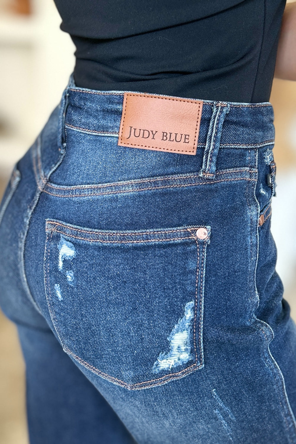 Judy Blue High Waisted Rigid Magic Heavy Destroy Straight Leg Jeans 88819