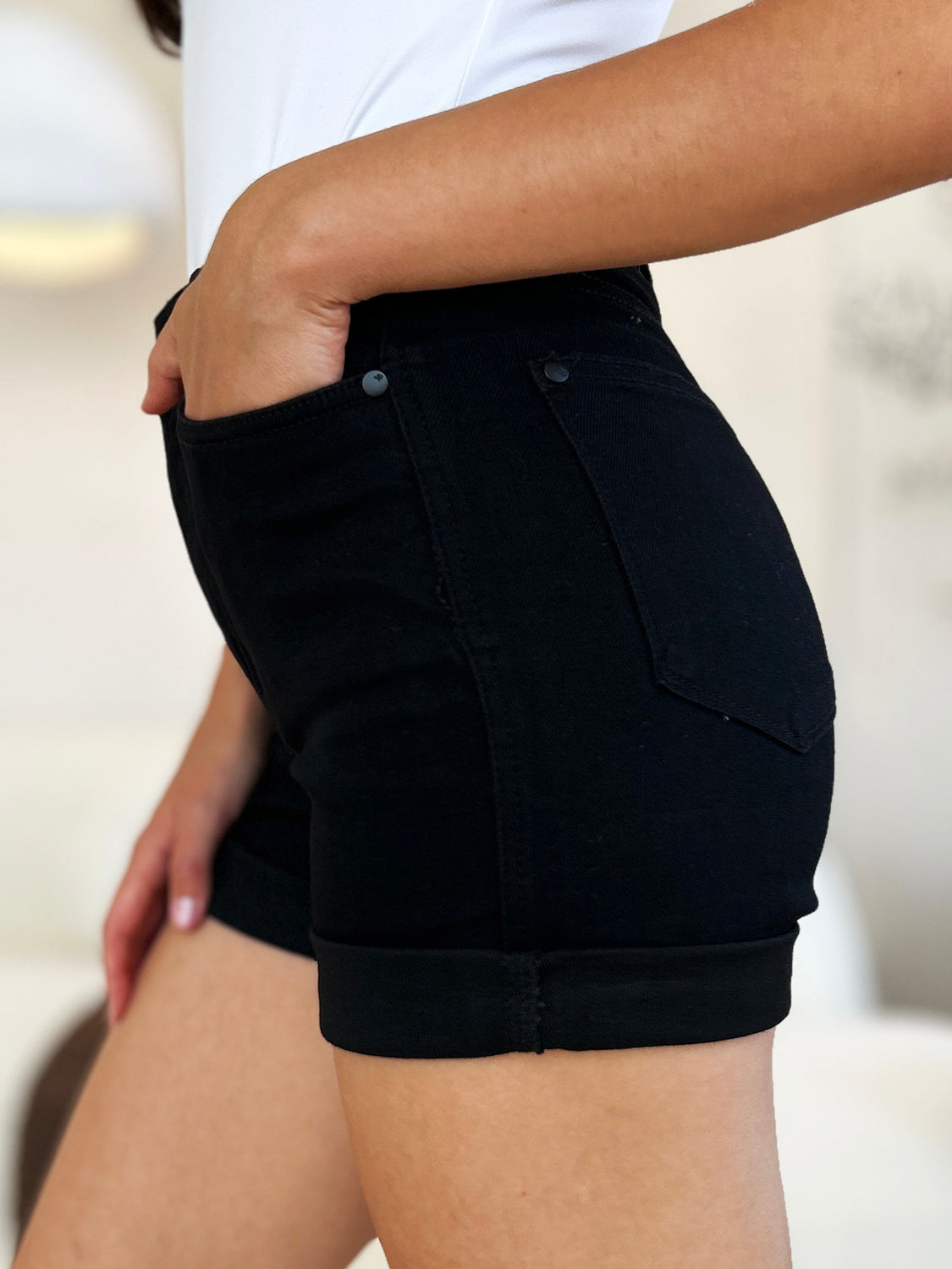 Judy Blue High Waist Tummy Control Cuffed Denim Shorts 150237