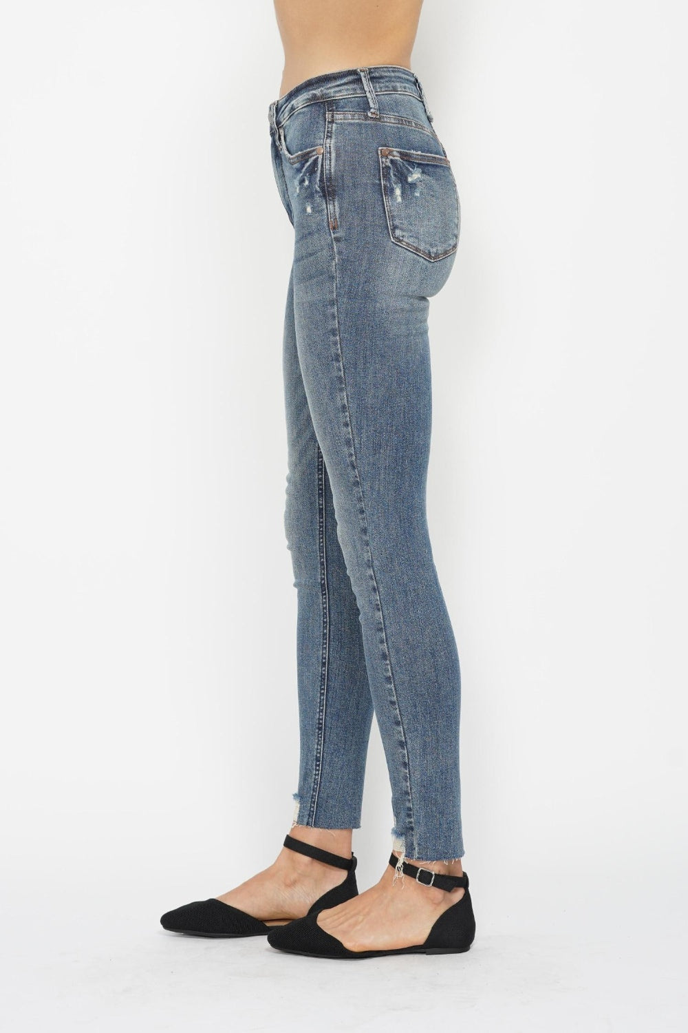 Judy Blue High Waist Tummy Control Vintage Wash Hem Destroy Skinny Jeans #88769