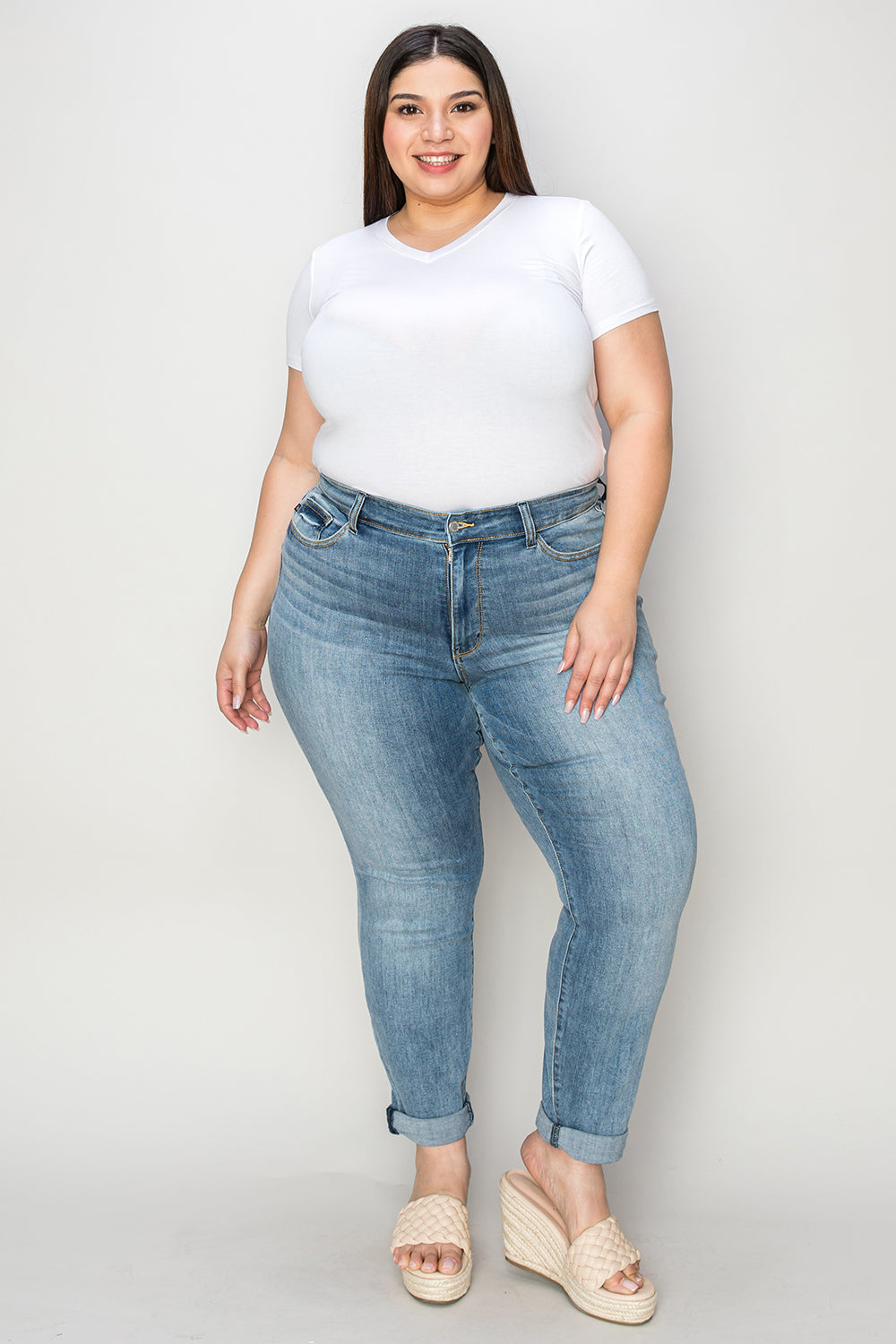 Judy Blue Mid Rise Cuffed Slim Denim Jeans #82441