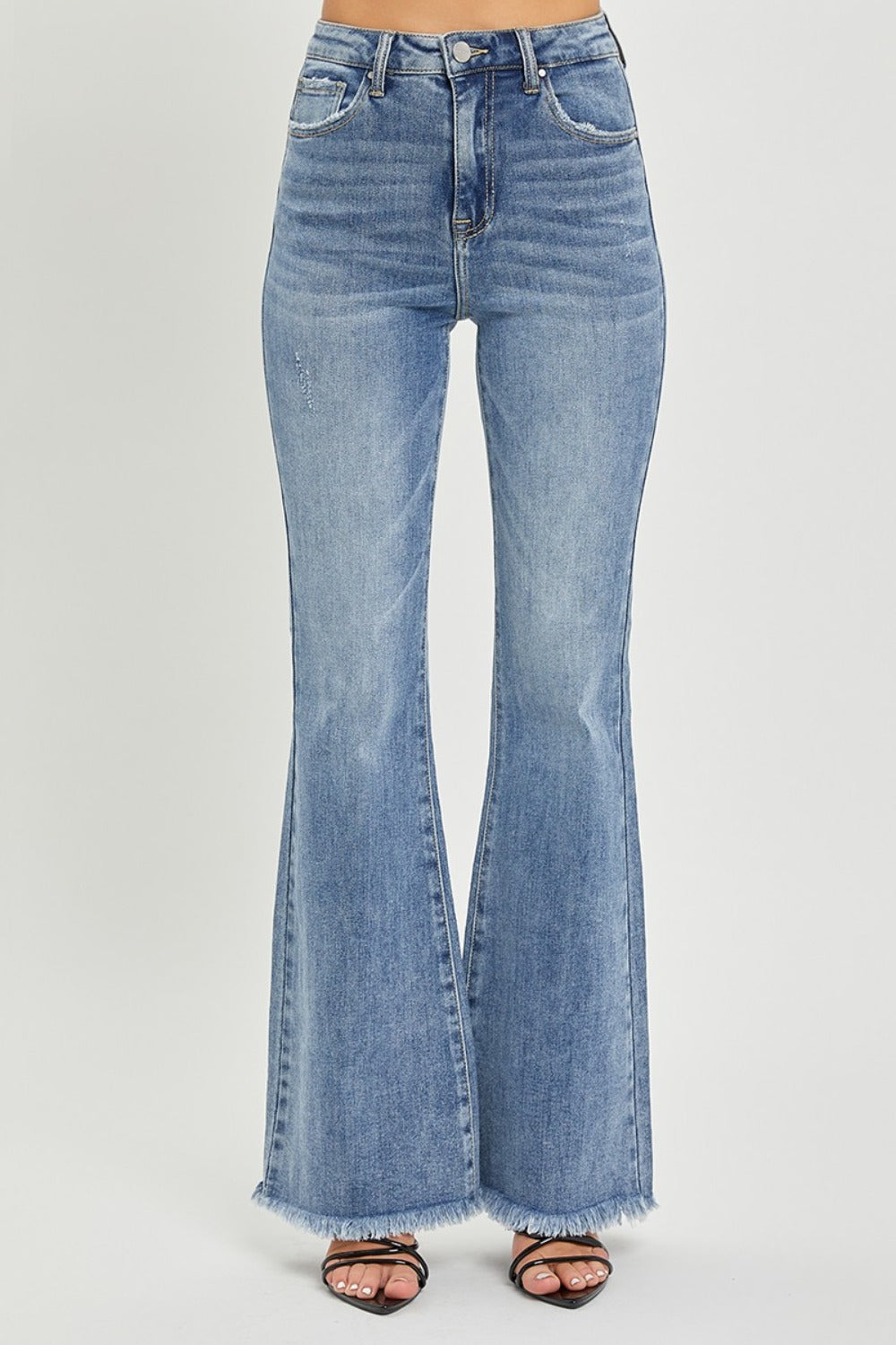 RISEN High Rise Vintage Frayed Hem Flare Jeans
