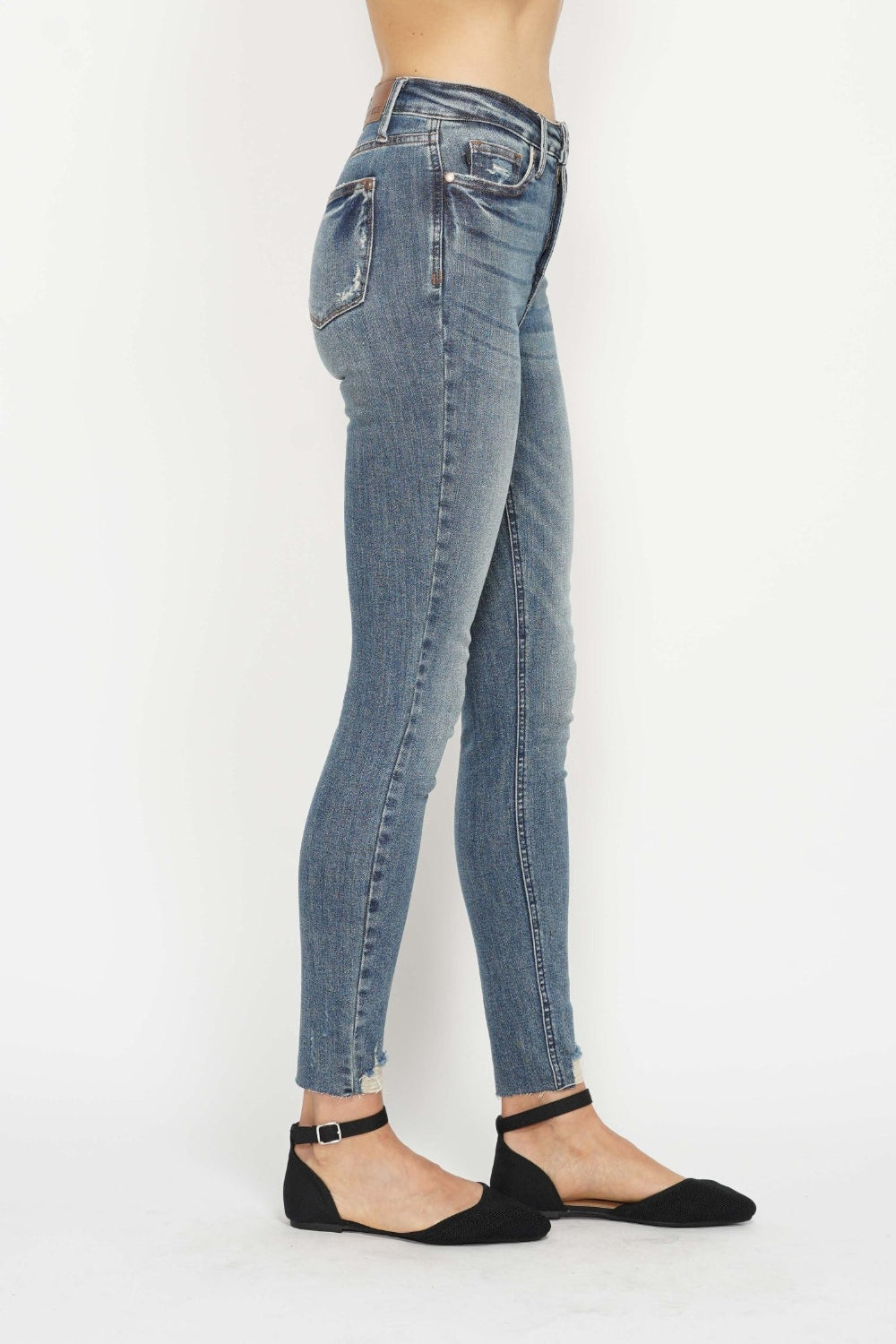 Judy Blue High Waist Tummy Control Vintage Wash Hem Destroy Skinny Jeans #88769