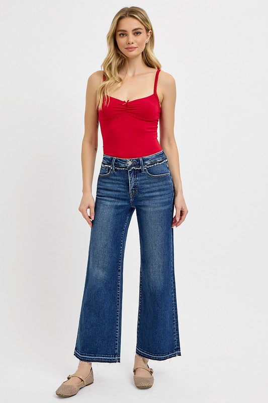 RISEN High Rise Tummy Control Ankle Wide Leg Jeans