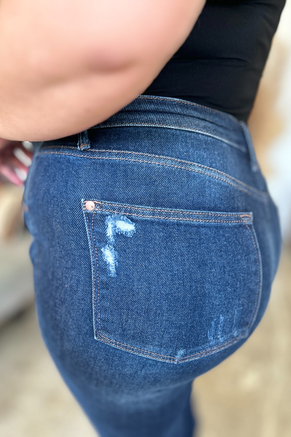 Judy Blue High Waisted Rigid Magic Heavy Destroy Straight Leg Jeans 88819