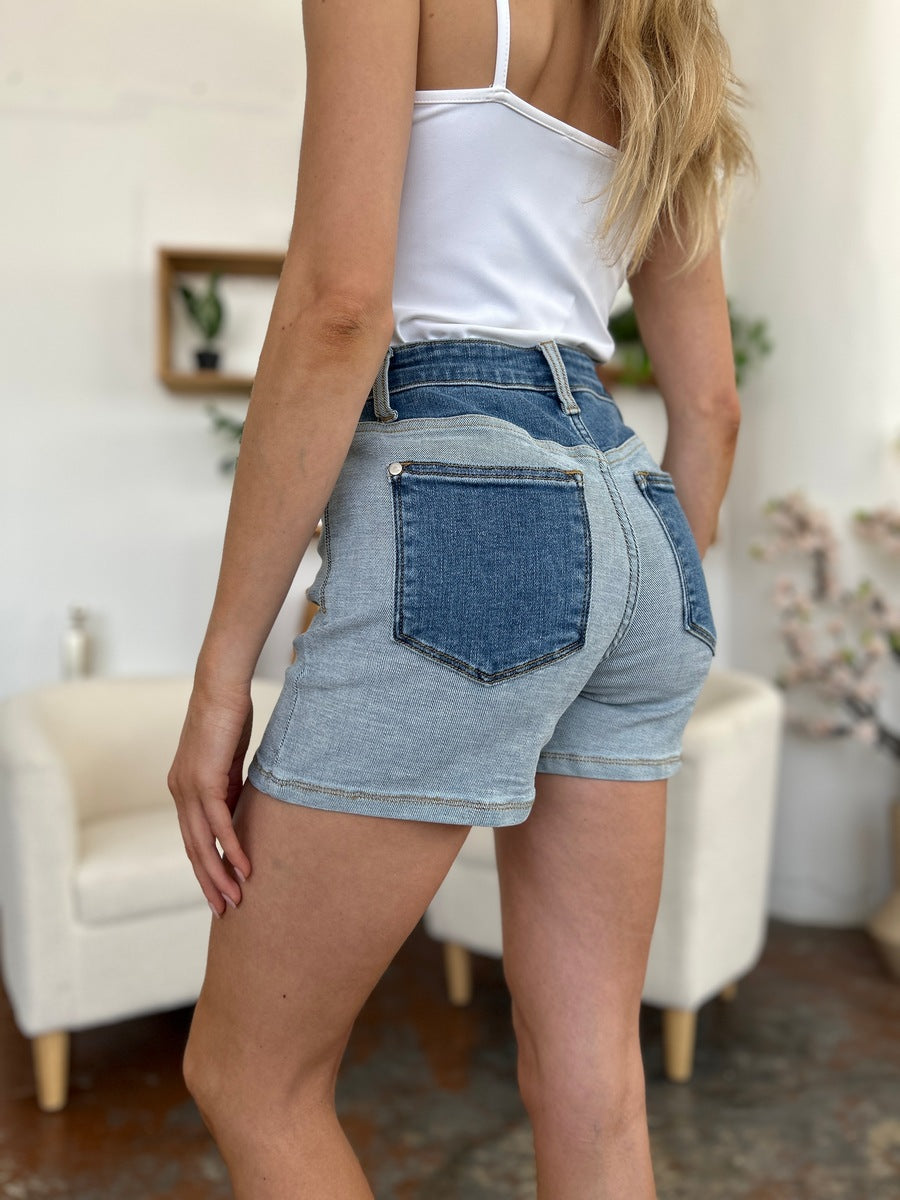 Judy Blue High Waist Color Block Denim Shorts #15256