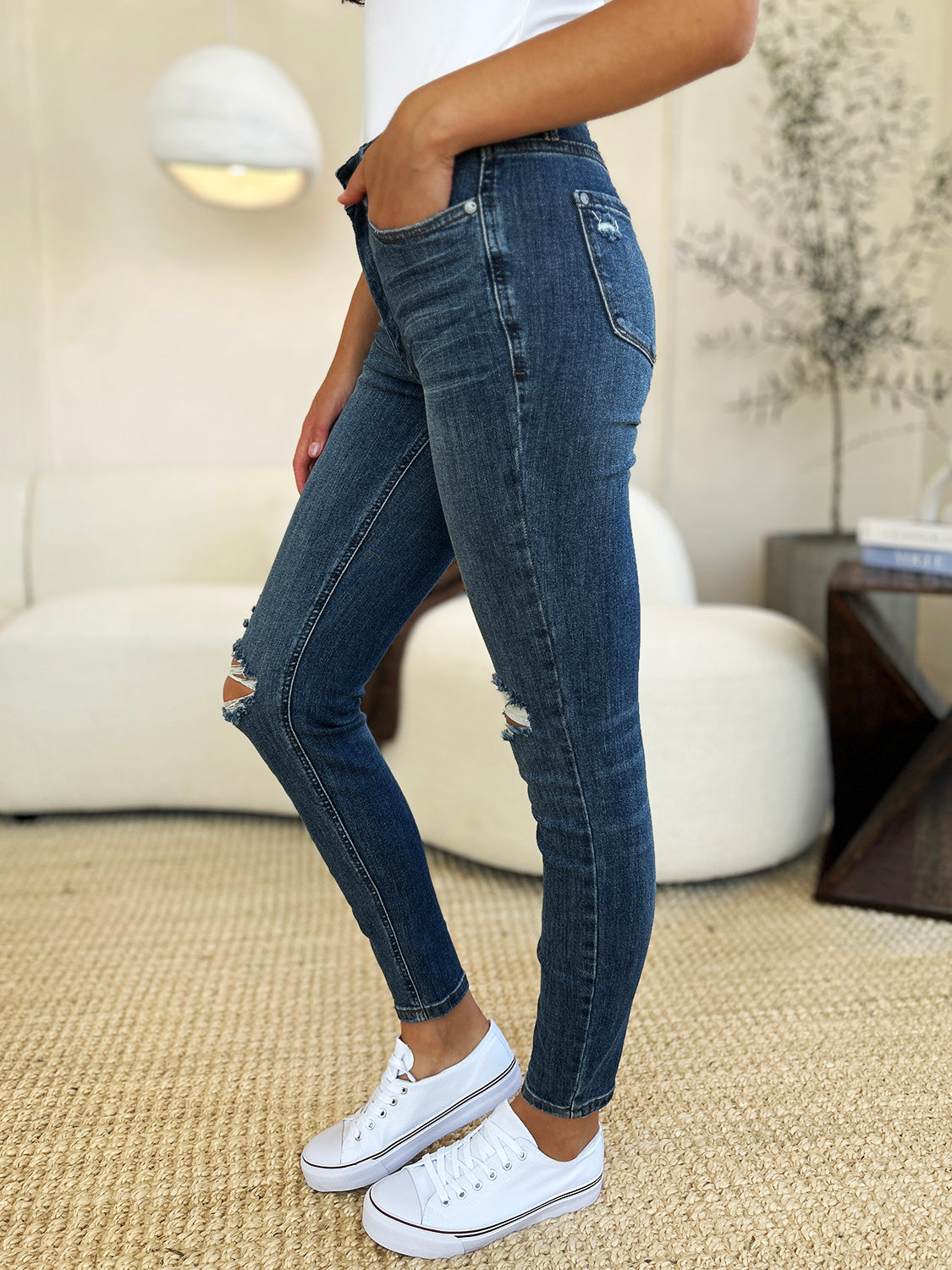 Judy Blue Mid Rise Tummy Control Distressed Skinny Jeans #88798