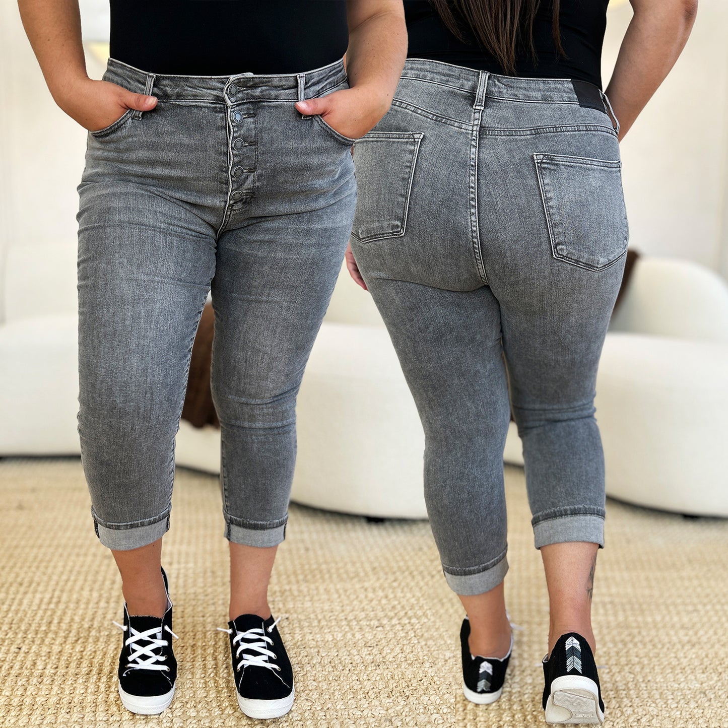 Judy Blue Button Fly High Waist Cuffed Capris #78110