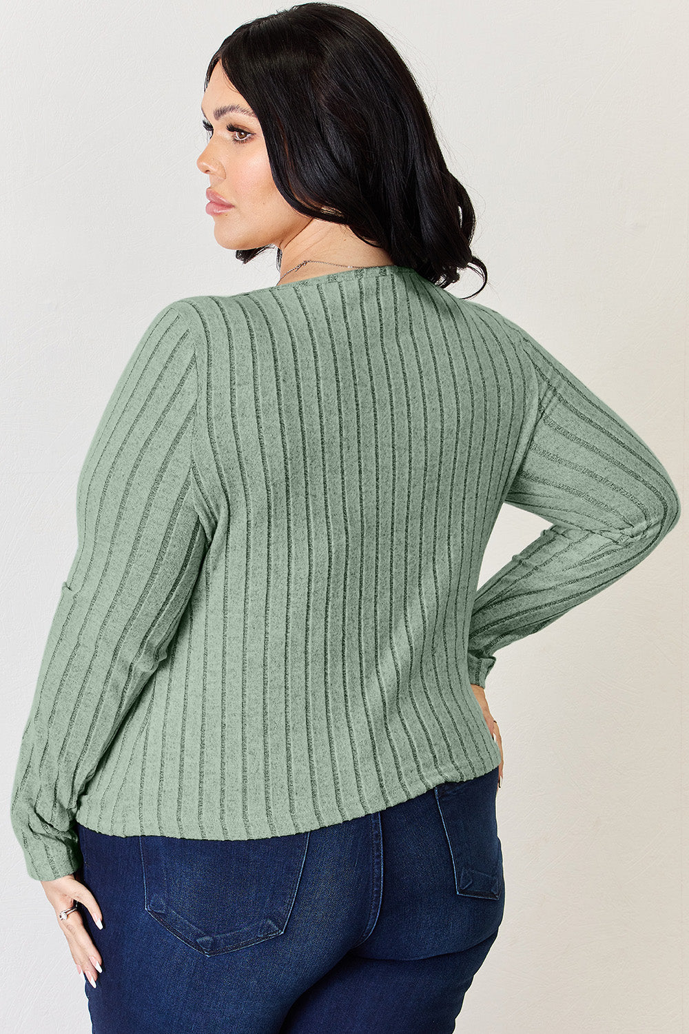 Basic Bae Full Size Scoop Neck Ribbed Long Sleeve Top