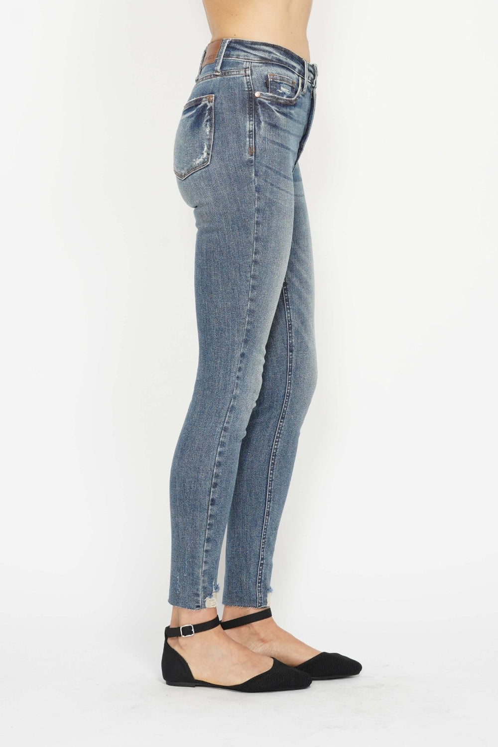 Judy Blue High Waist Tummy Control Vintage Wash Hem Destroy Skinny Jeans #88769