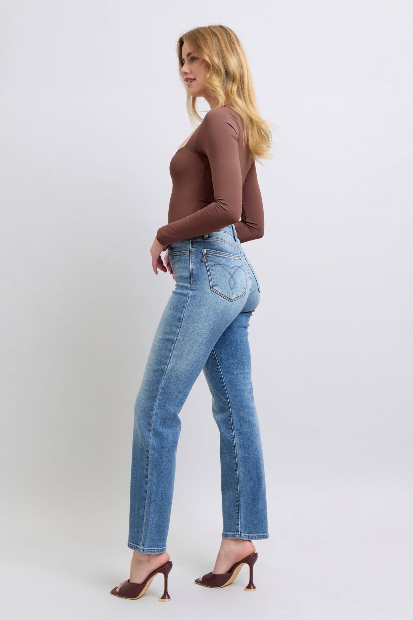 Judy Blue High Rise Vintage Wash Thermal Straight Leg Jeans #82632
