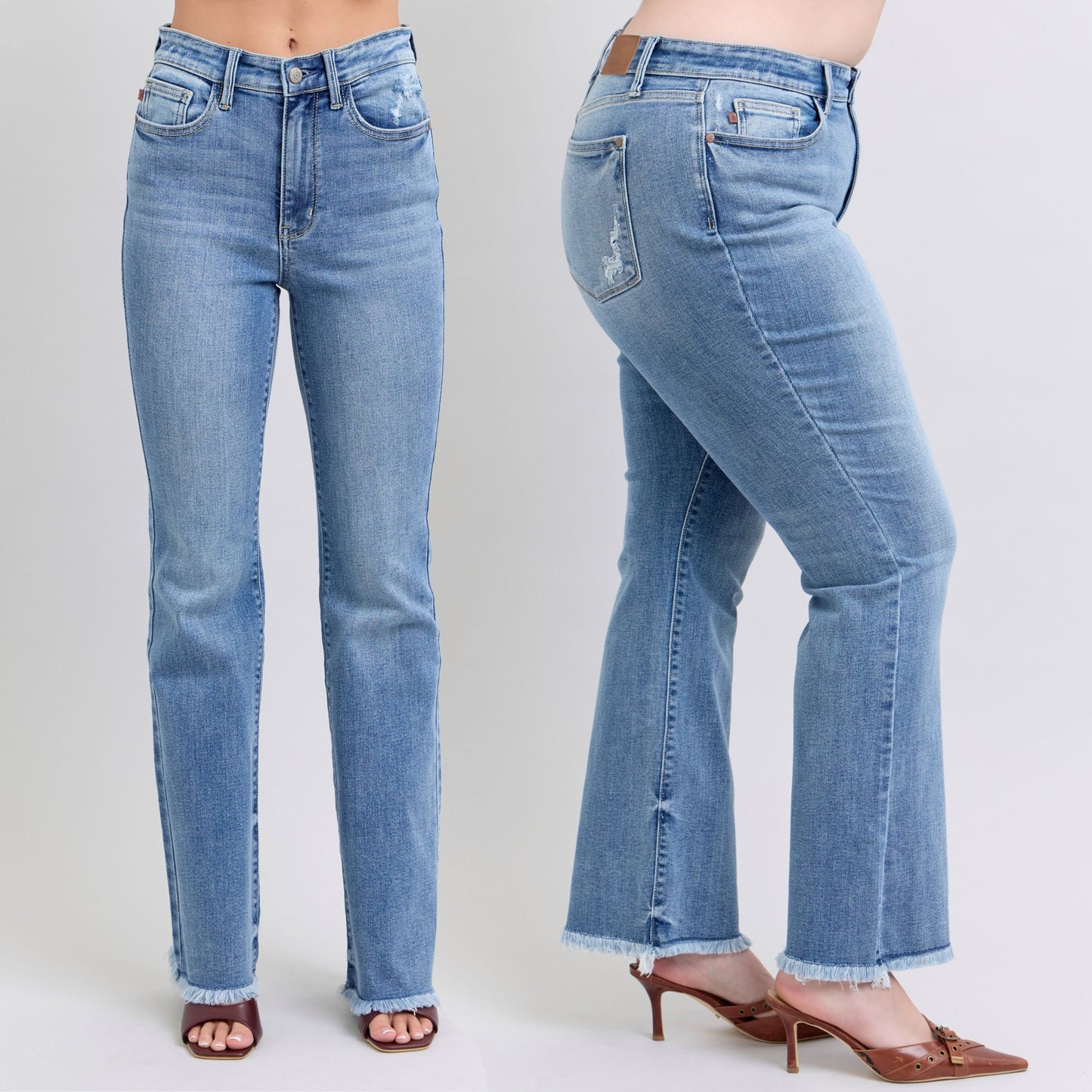 Judy Blue High Waist Bootcut with Fray Hem Denim Jeans 82486