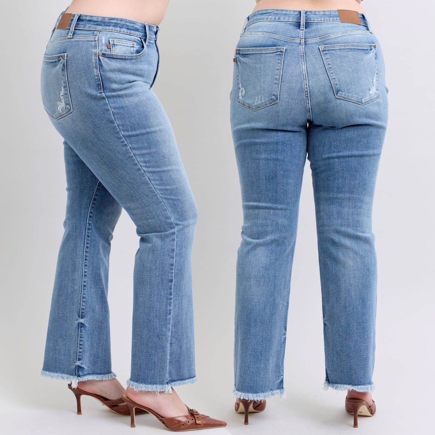 Judy Blue High Waist Bootcut with Fray Hem Denim Jeans 82486