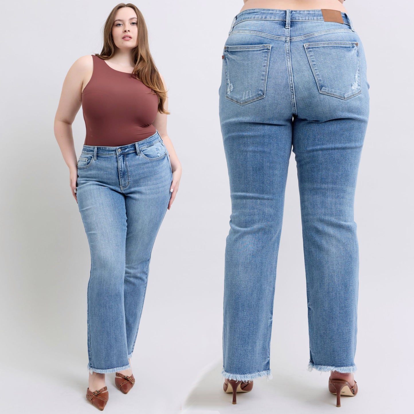 Judy Blue High Waist Bootcut with Fray Hem Denim Jeans 82486