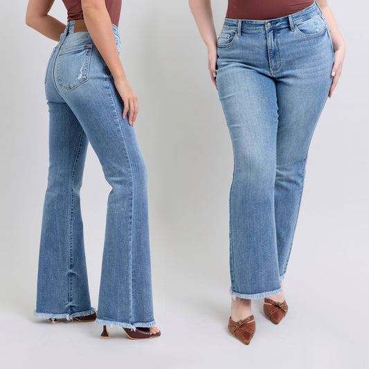 Judy Blue High Waist Bootcut with Fray Hem Denim Jeans 82486