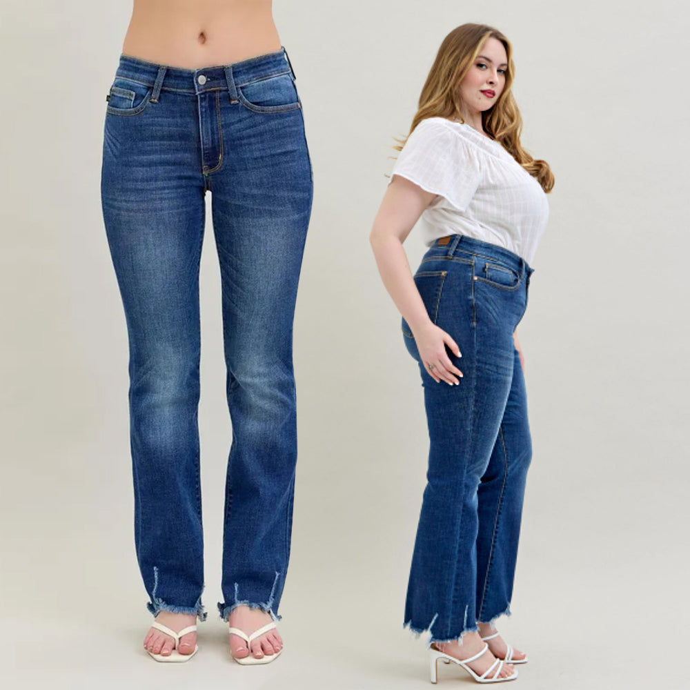 Judy Blue Mid Rise Non Distressed Raw Hem Bootcut Jeans 82519