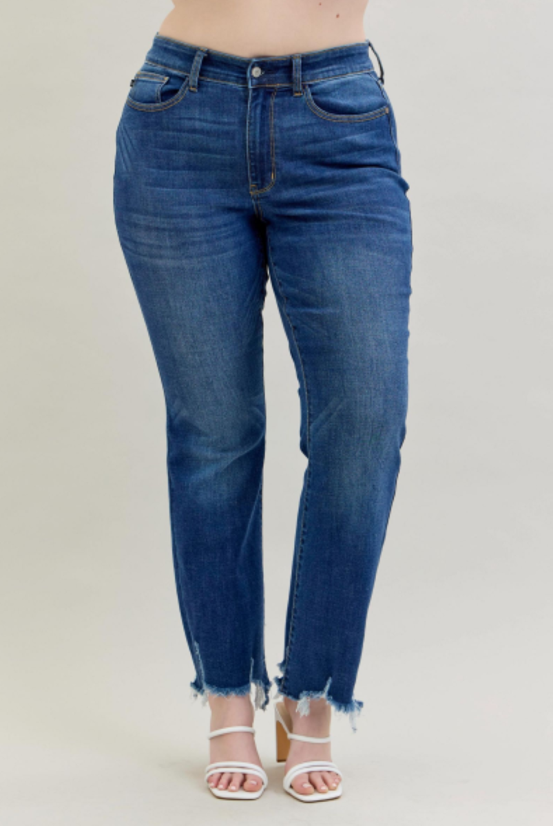 Judy Blue Mid Rise Non Distressed Raw Hem Bootcut Jeans 82519