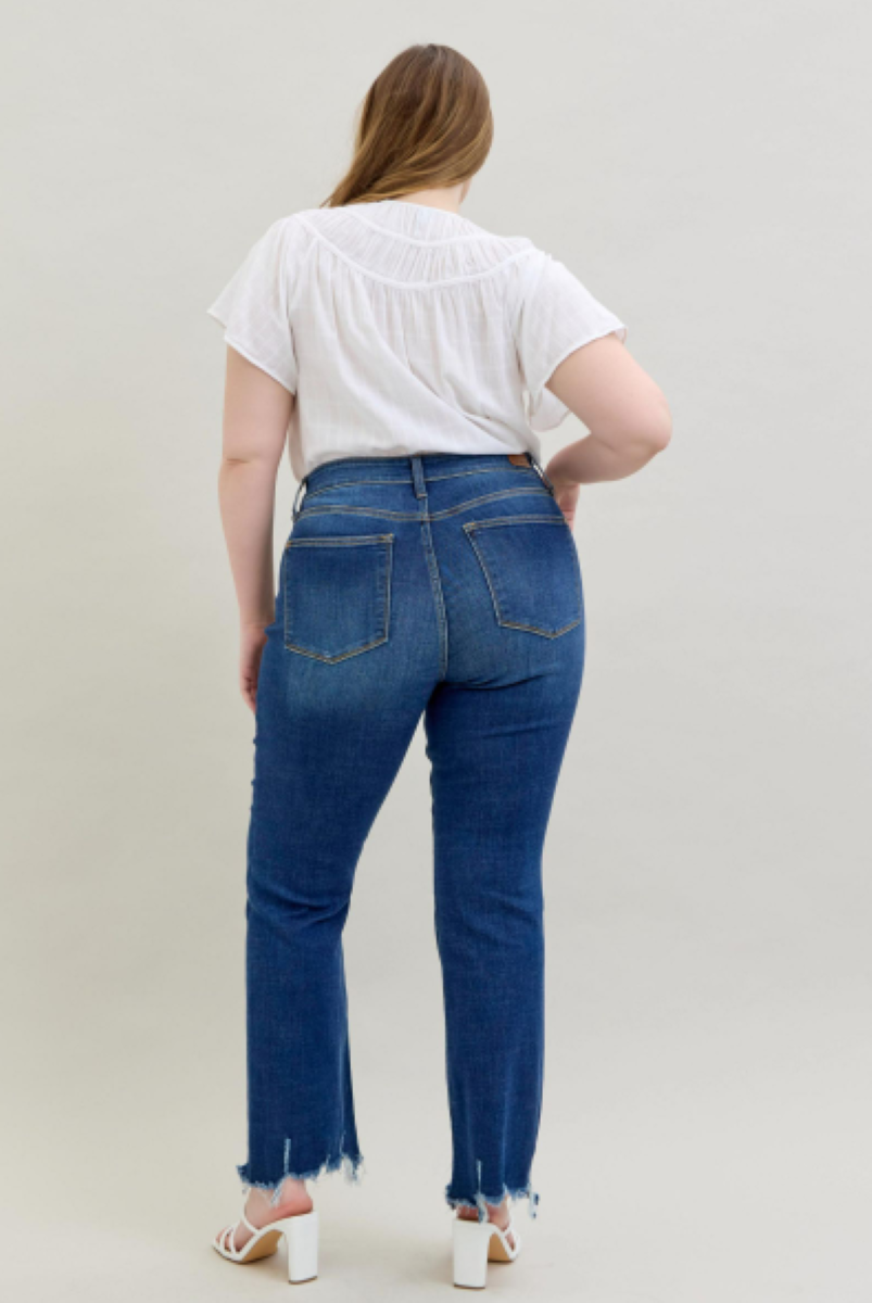 Judy Blue Mid Rise Non Distressed Raw Hem Bootcut Jeans 82519