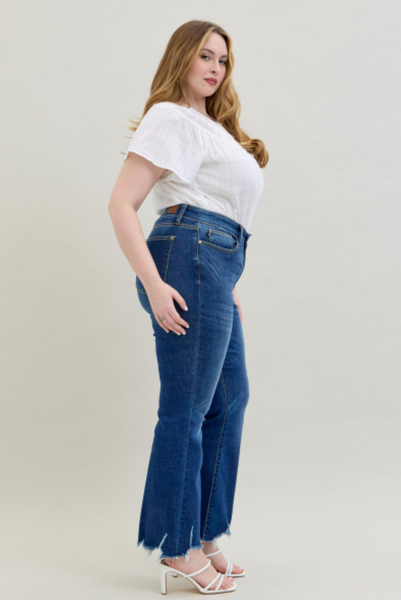 Judy Blue Mid Rise Non Distressed Raw Hem Bootcut Jeans 82519