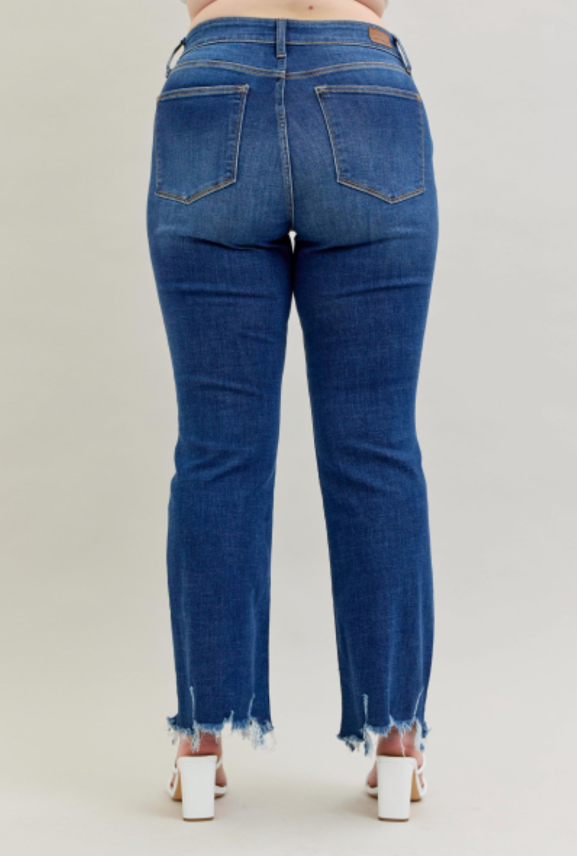 Judy Blue Mid Rise Non Distressed Raw Hem Bootcut Jeans 82519