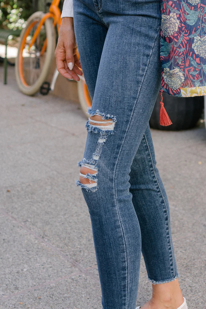 Judy Blue Dark High Waist Distressed Skinny Jeans 82581