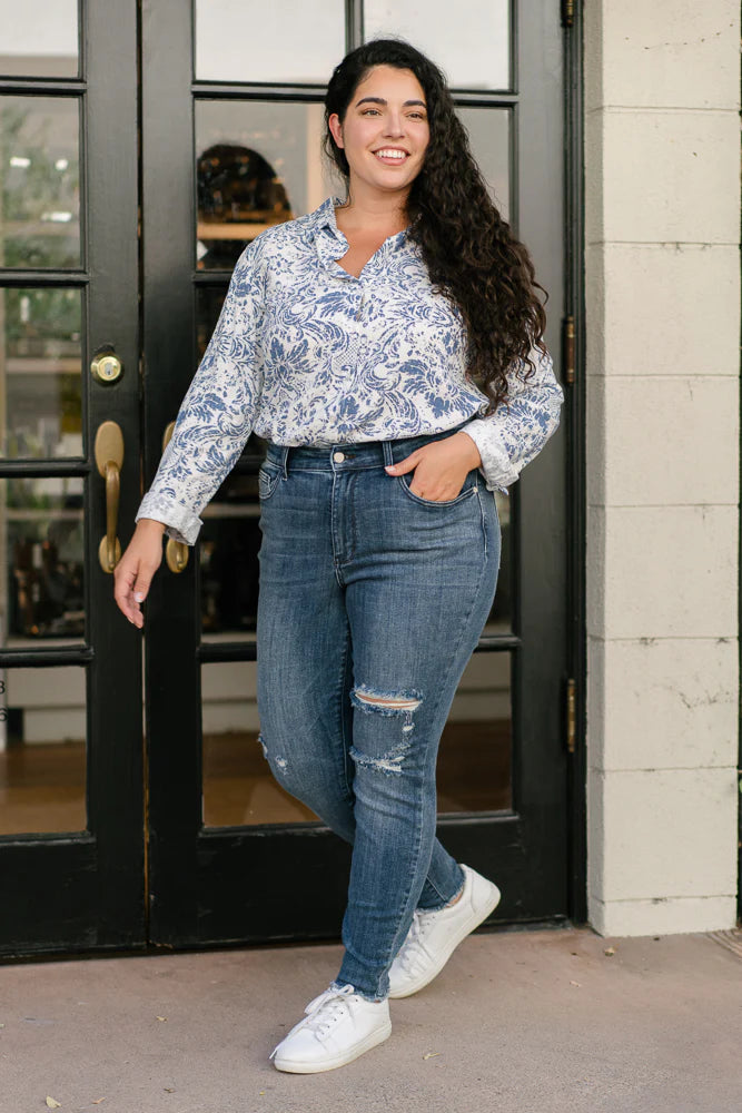 Judy Blue Dark High Waist Distressed Skinny Jeans 82581