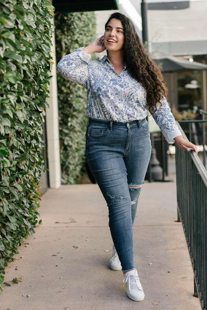 Judy Blue Dark High Waist Distressed Skinny Jeans 82581