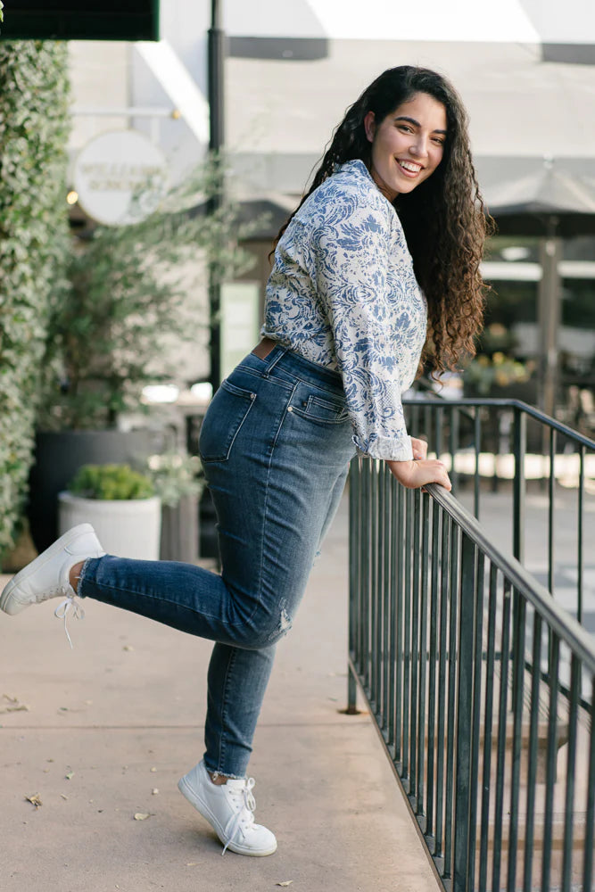 Judy Blue Dark High Waist Distressed Skinny Jeans 82581
