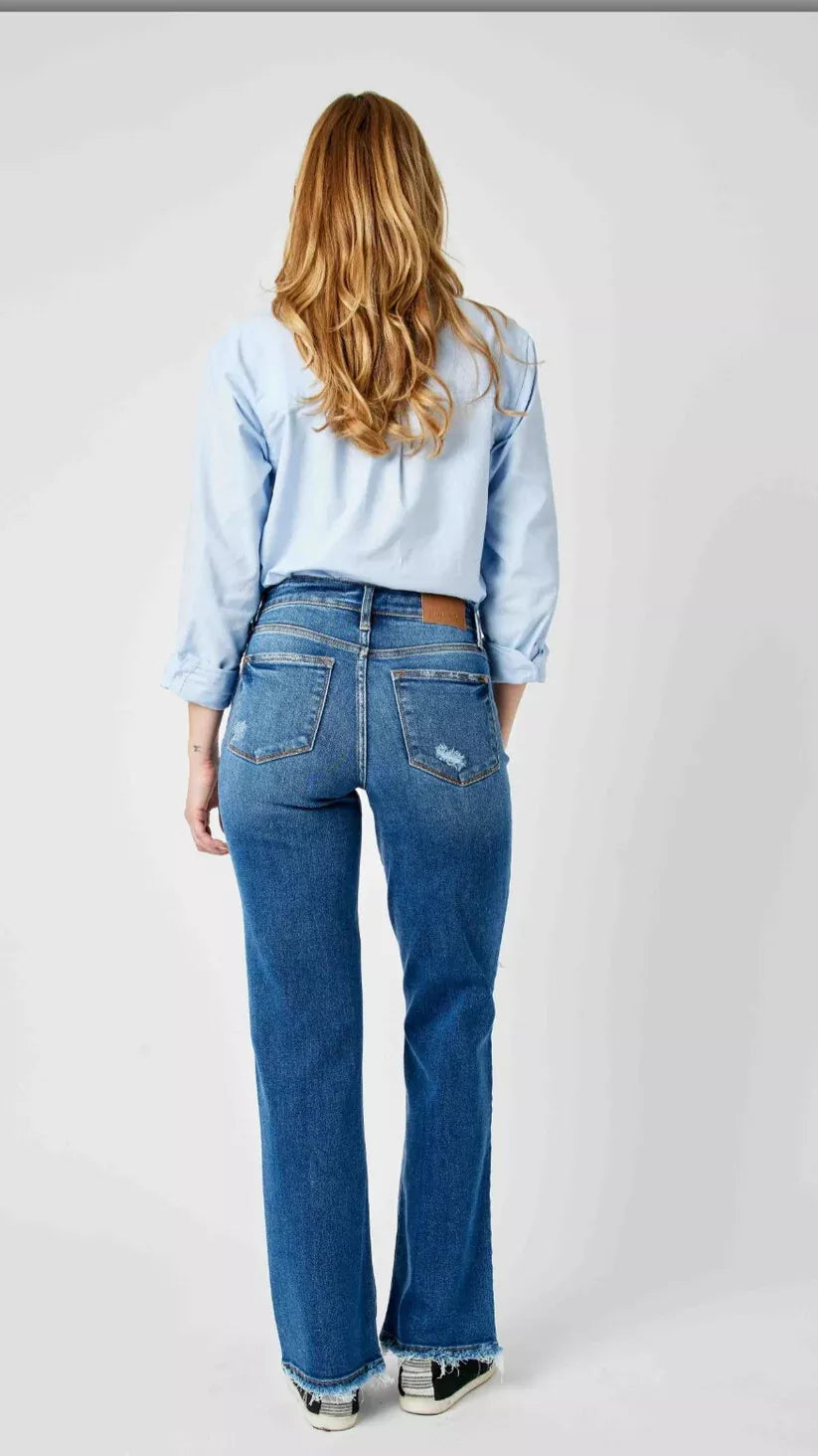 Judy Blue Mid Rise Distressed Raw Hem Dad Jeans #82605
