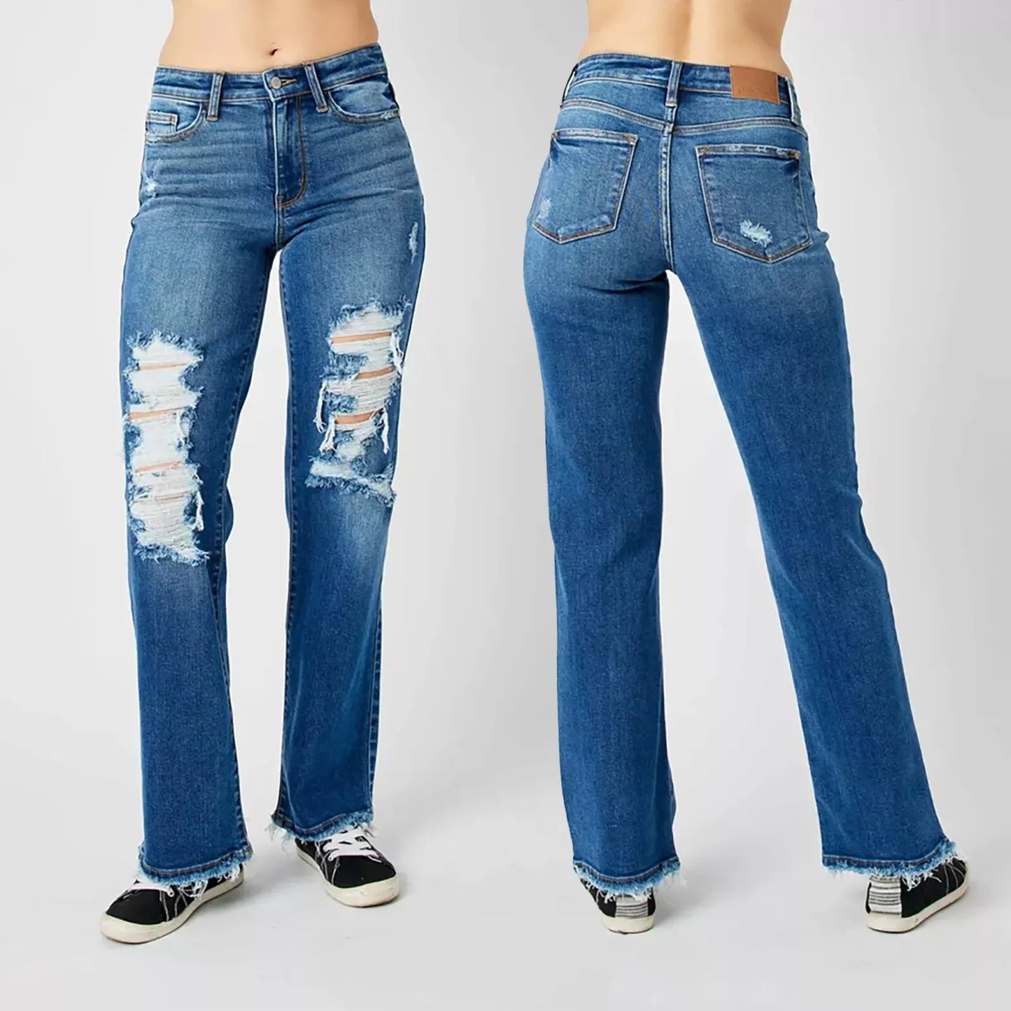 Judy Blue Mid Rise Distressed Raw Hem Dad Jeans #82605