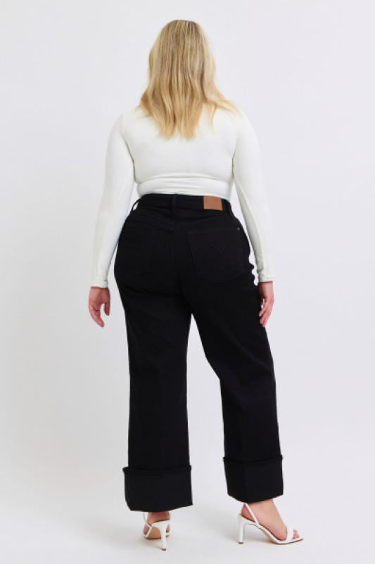Judy Blue High Waist Retro Wide Leg W/ Cuff Denim Jeans 82617