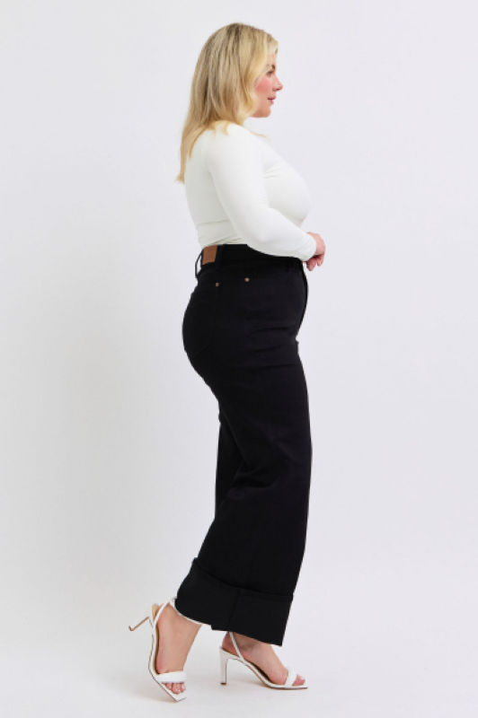 Judy Blue High Waist Retro Wide Leg W/ Cuff Denim Jeans 82617