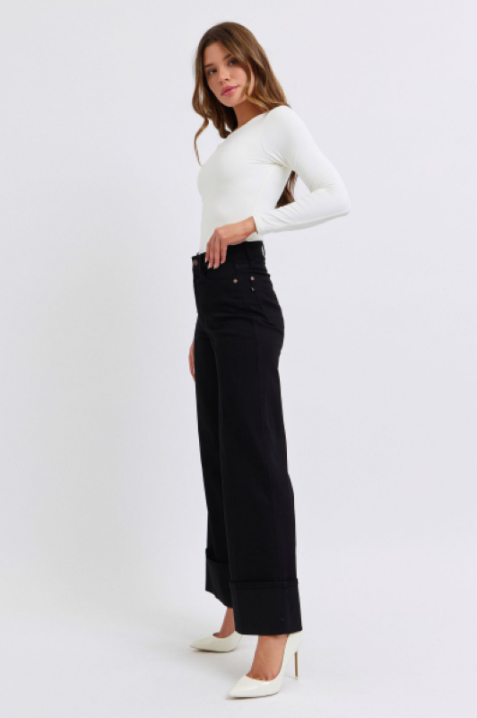 Judy Blue High Waist Retro Wide Leg W/ Cuff Denim Jeans 82617