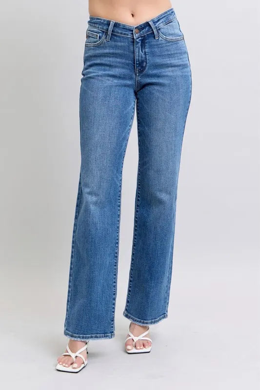 Judy Blue High Waist V-Front Vintage Wash Straight Jeans 82623