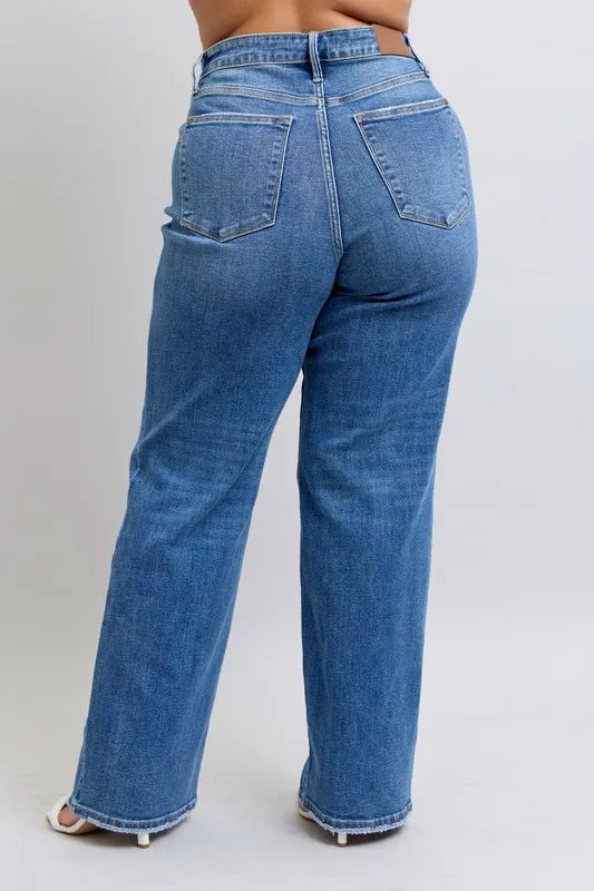 Judy Blue High Waist V-Front Vintage Wash Straight Jeans 82623