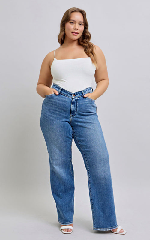 Judy Blue High Waist V-Front Vintage Wash Straight Jeans 82623