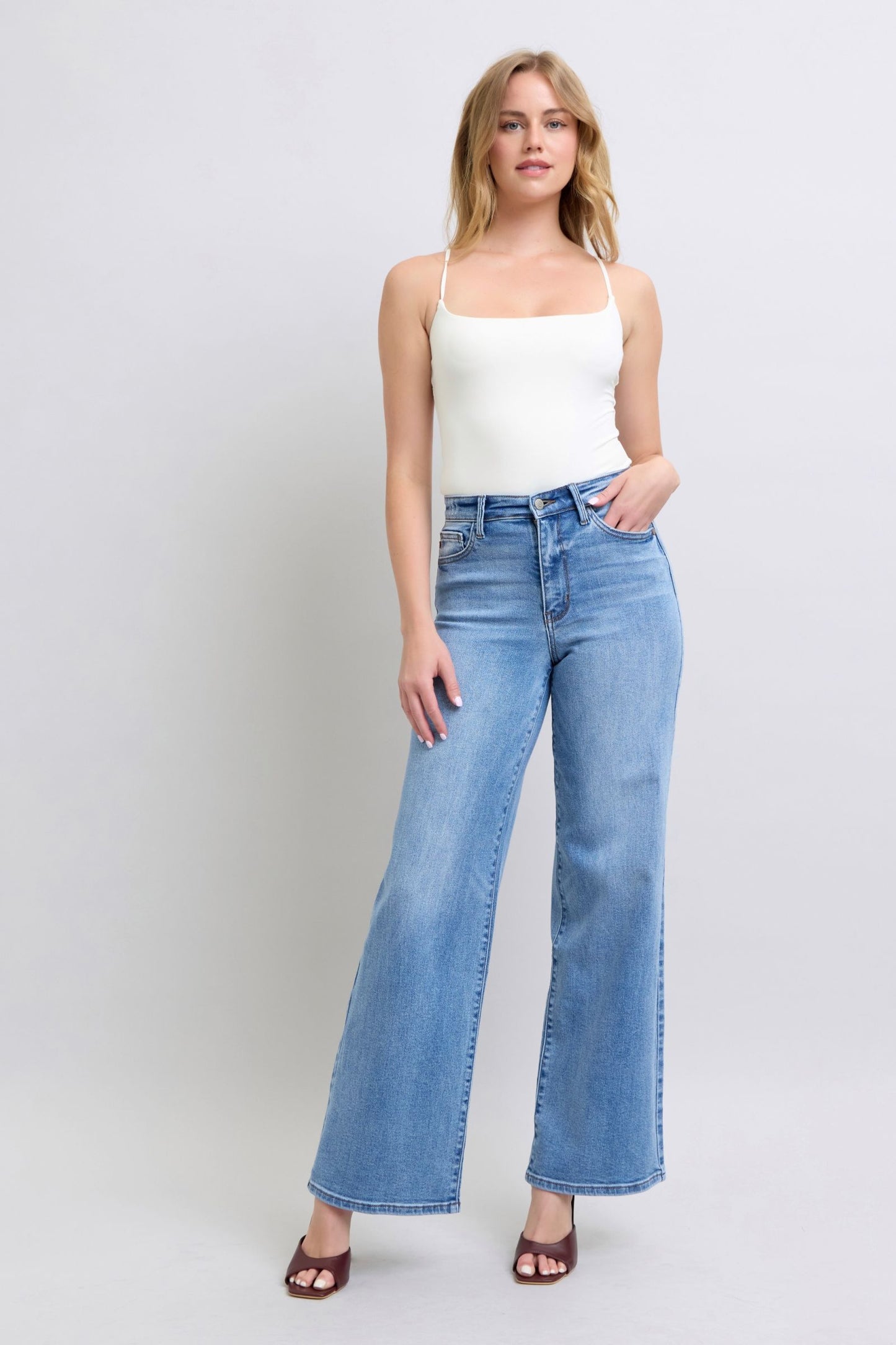 Judy Blue High Waist Vintage Wash Retro Wide Leg Jeans 82625