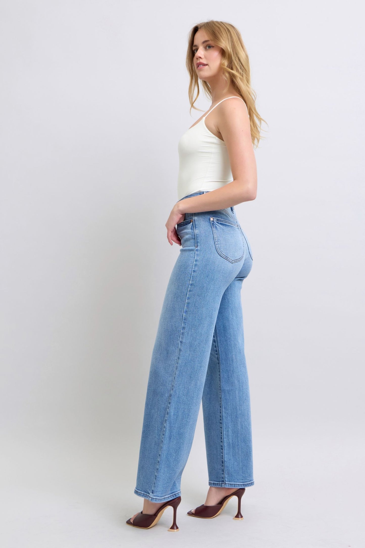 Judy Blue High Waist Vintage Wash Retro Wide Leg Jeans 82625