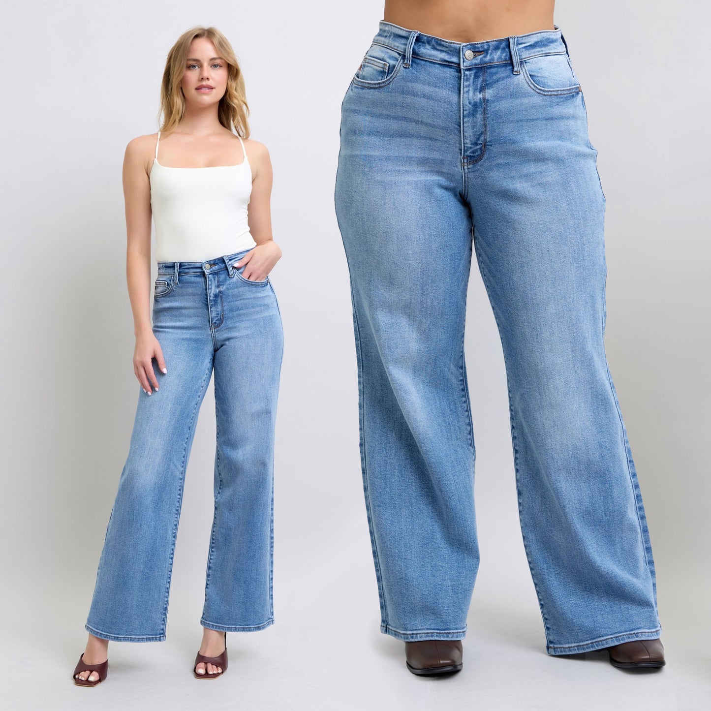 Judy Blue High Waist Vintage Wash Retro Wide Leg Jeans 82625