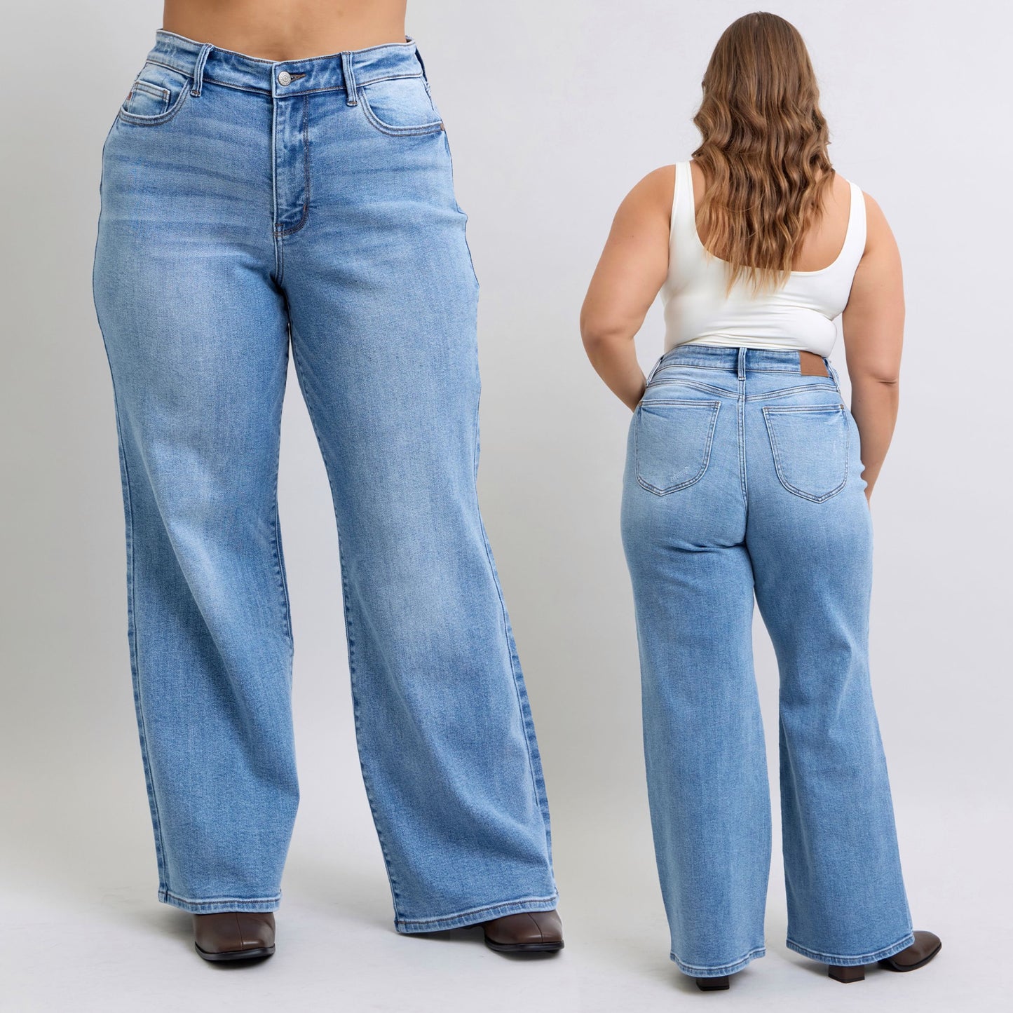 Judy Blue High Waist Vintage Wash Retro Wide Leg Jeans 82625