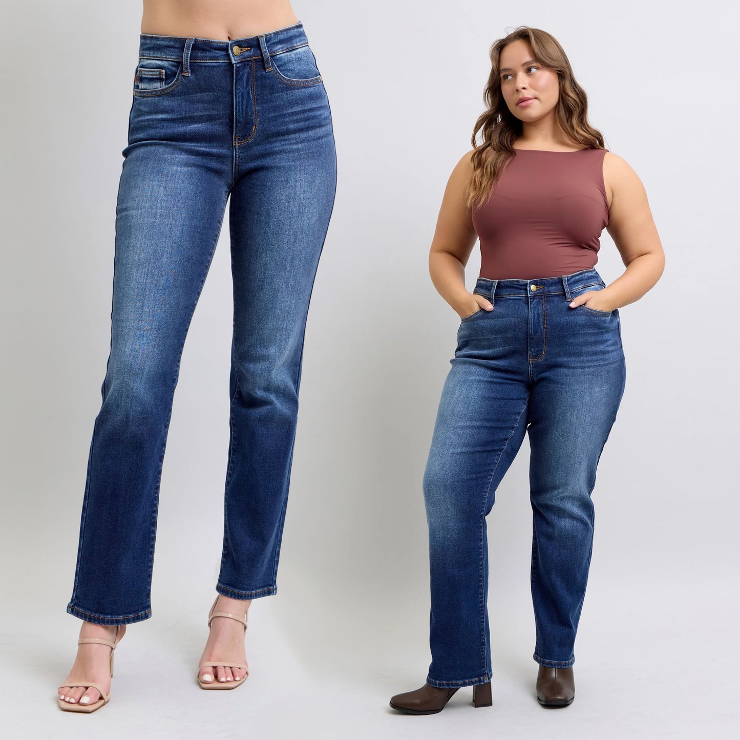 Judy Blue High Rise Vintage Wash Thermal Straight Leg Jeans #82631