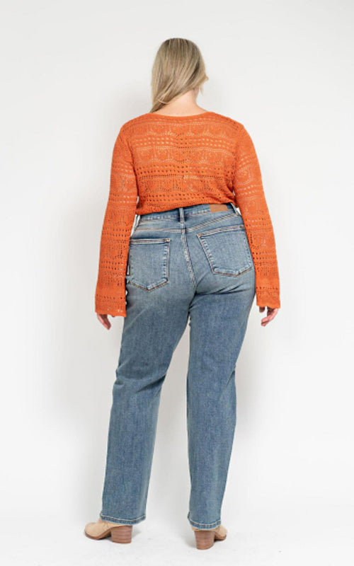 Judy Blue High Waist Dad Straight W/ Harsh Tint & Destroy Jeans #82641