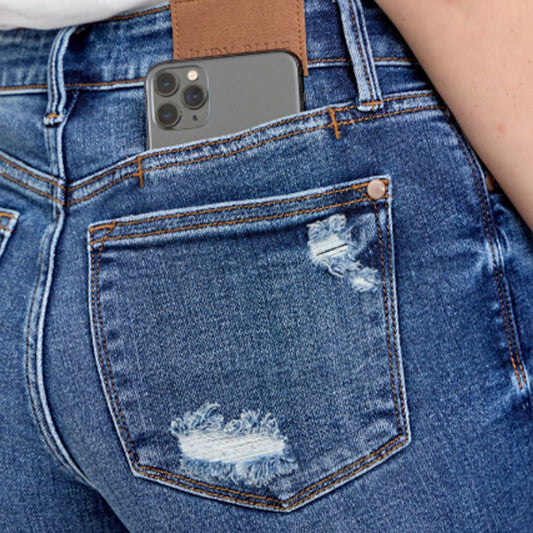 Judy Blue MR Boyfriend Fit w/Destroy, Yoke Pocket, & Faux Selvedge Cuff #82647