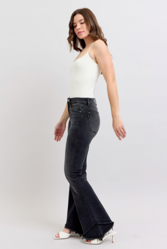 Judy Blue High Waist W/ Mock Fray Tulip Hem Flare Jeans 82649