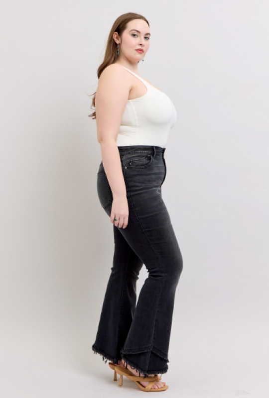 Judy Blue High Waist W/ Mock Fray Tulip Hem Flare Jeans 82649